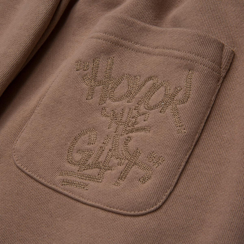 HONOR THE GIFT SCRIPT EMBROIDERED SWEATS (LIGHT BROWN)