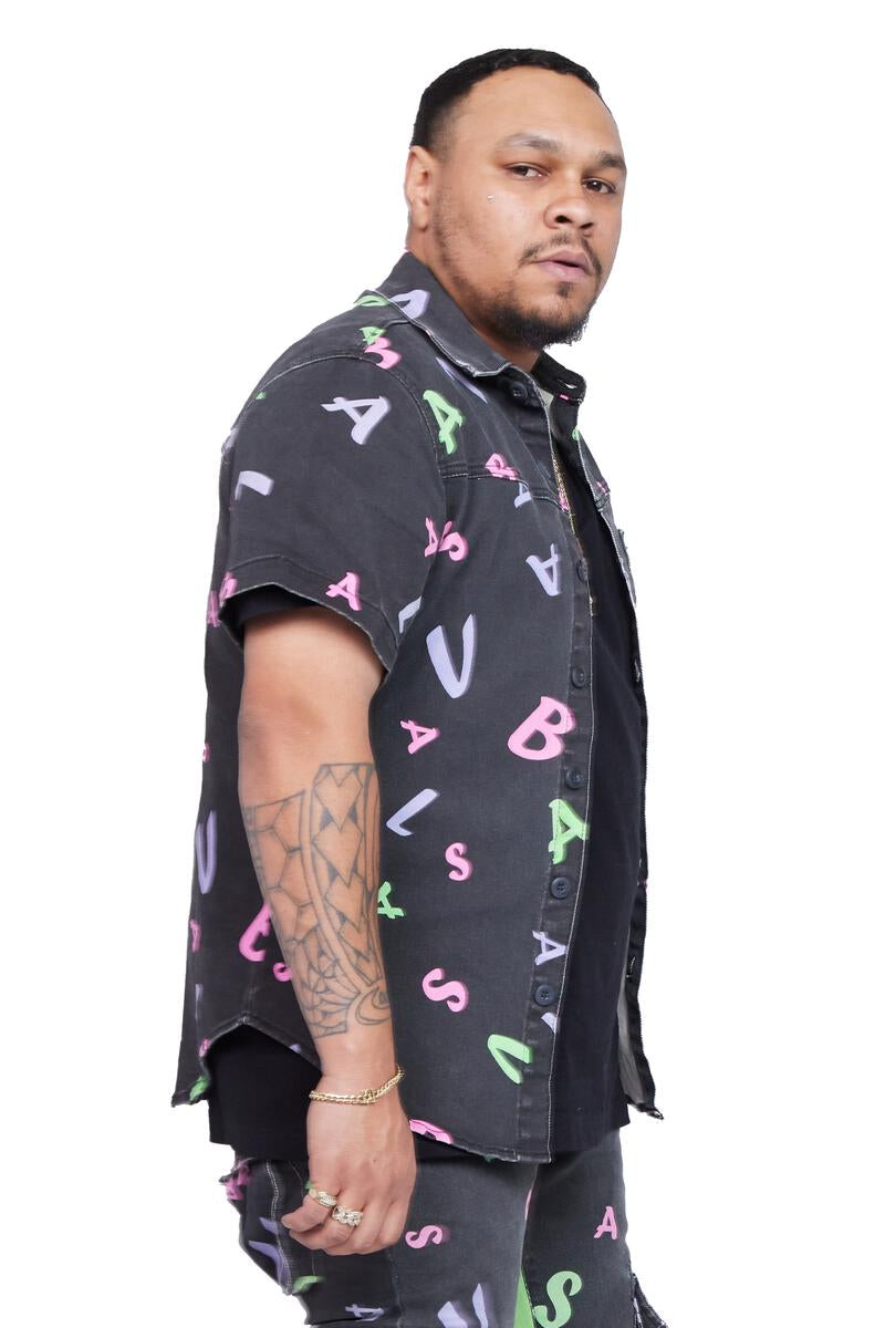 Valabasas WOVEN PUZZLE BUTTON UP (BLACK V CAMO)