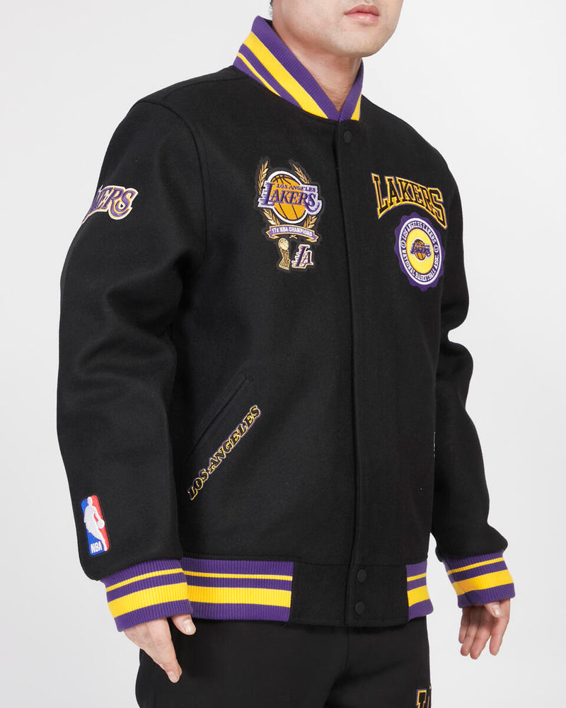 PRO STANDARD LOS ANGELES LAKERS CREST EMBLEM RIB WOOL VARSITY JACKET (BLACK/PURPLE)