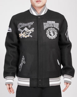 PRO STANDARD CHICAGO WHITE SOX CREST EMBLEM RIB WOOL VARSITY JACKET (BLACK/GRAY)