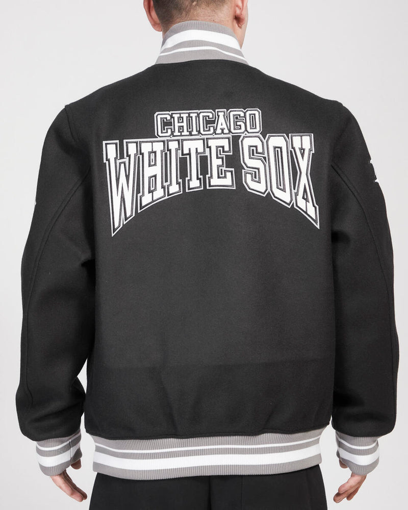 PRO STANDARD CHICAGO WHITE SOX CREST EMBLEM RIB WOOL VARSITY JACKET (BLACK/GRAY)