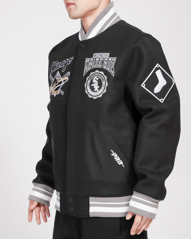 PRO STANDARD CHICAGO WHITE SOX CREST EMBLEM RIB WOOL VARSITY JACKET (BLACK/GRAY)