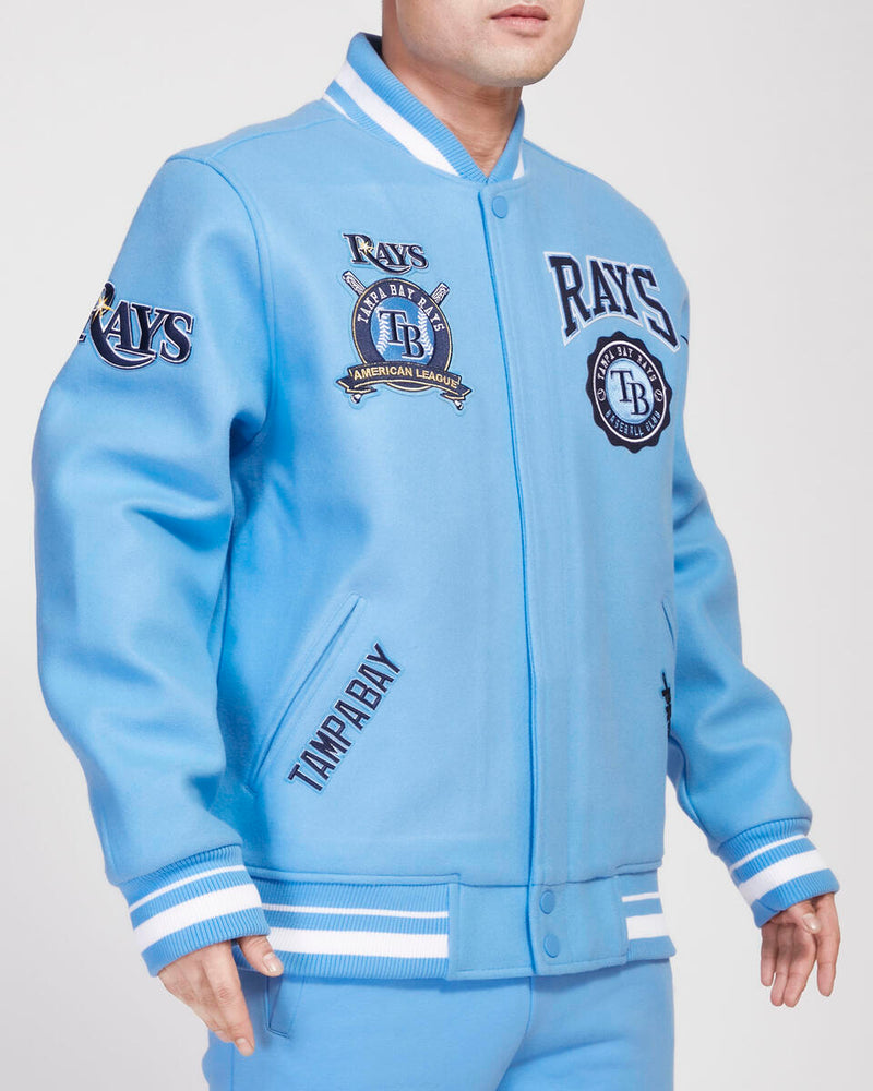 PRO STANDARD TAMPA BAY RAYS CREST EMBLEM WOOL VARSITY JACKET (UNIVERSITY BLUE)