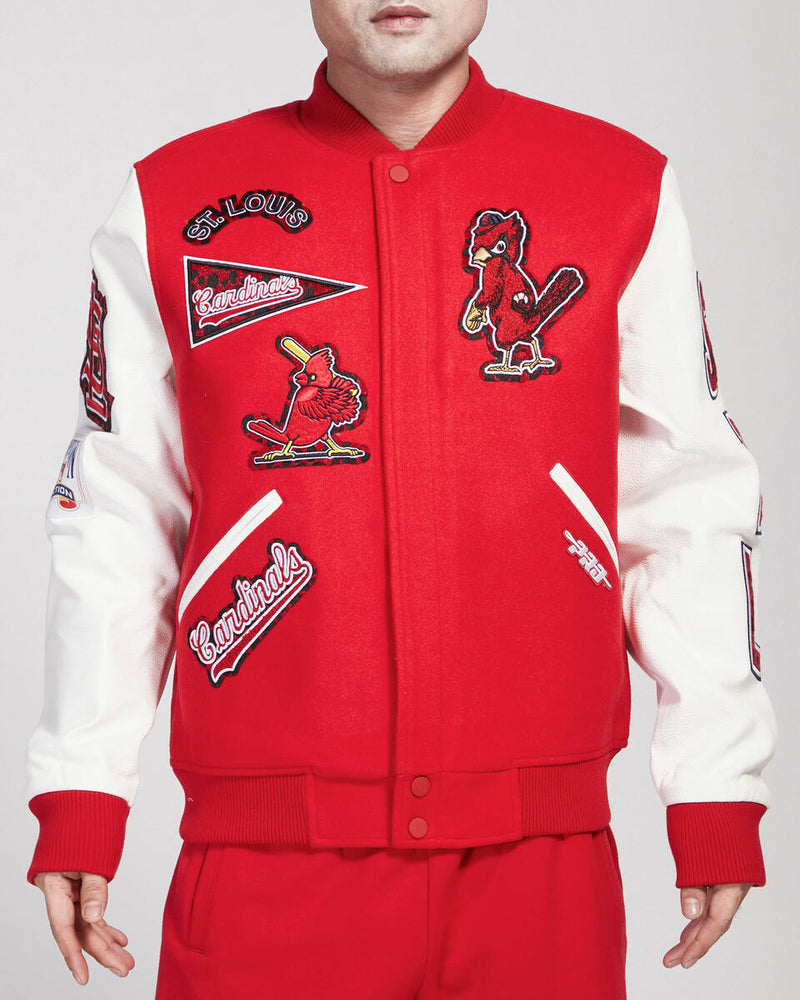 PRO STANDARD ST. LOUIS CARDINALS ANIMAL PRINT WOOL VARSITY JACKET (RED/WHITE)