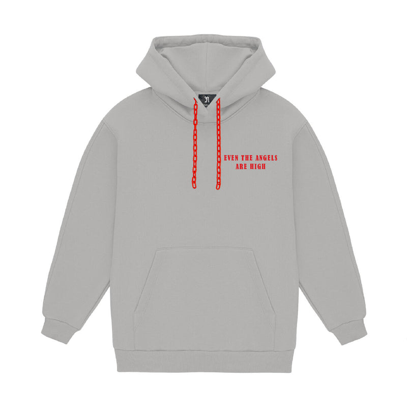 November Reine HIGH ANGEL HEAVYWEIGHT CHAIN HOODIE (GREY AND RED)