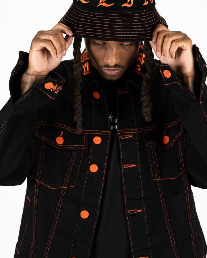 PHEELINGS DEFYING ODDS DENIM JACKET (JET BLACK/ORANGE)