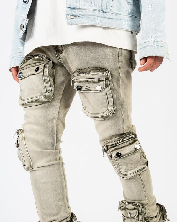 PHEELINGS JOURNEY TO GREATNESS FLARE STACK DENIM (OLIVE/SAND)