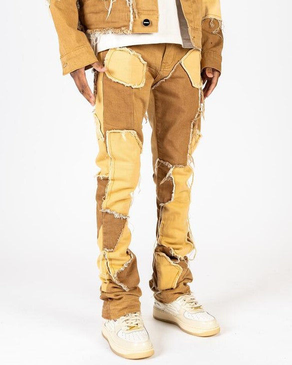 PHEELINGS LEFT IN THE PAST FLARE STACK DENIM (LIGHT/DARK KHAKI)