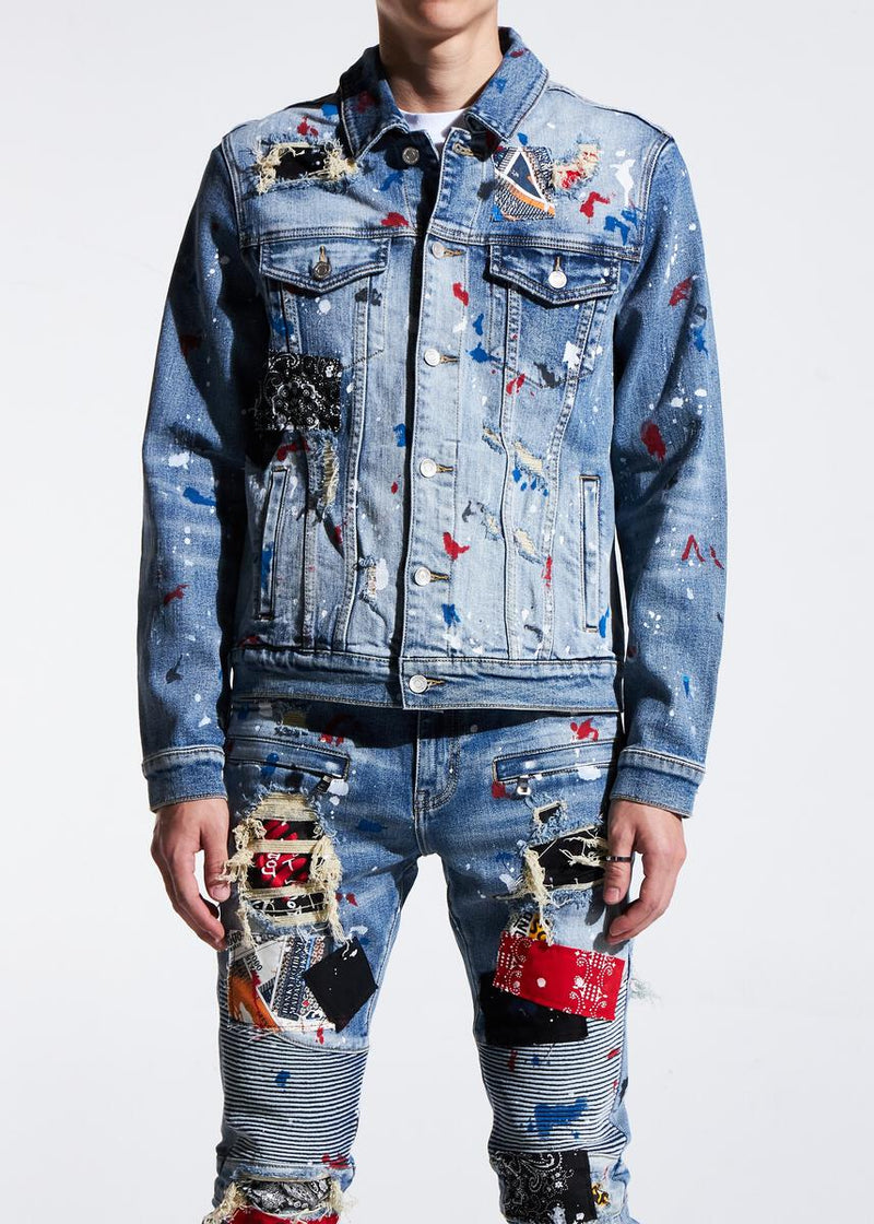 Embellish Rebel Denim Jacket (Blue Patchwork)