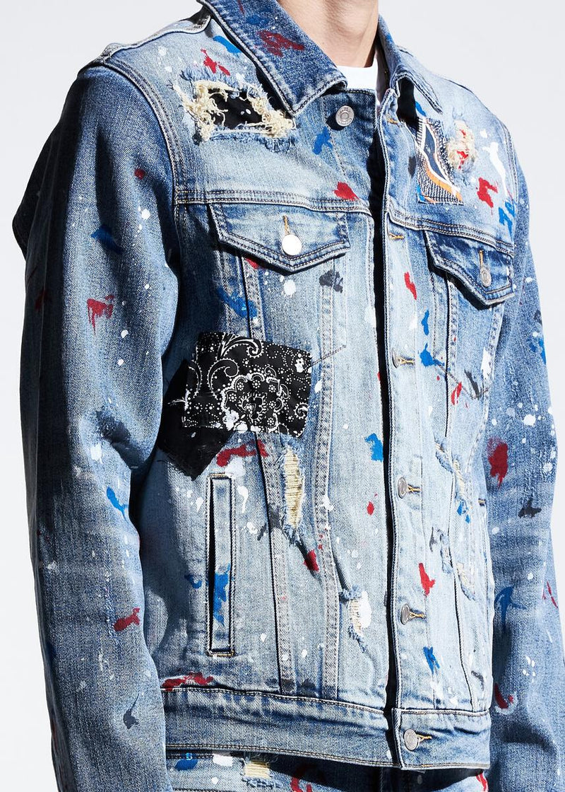 Embellish Rebel Denim Jacket (Blue Patchwork)