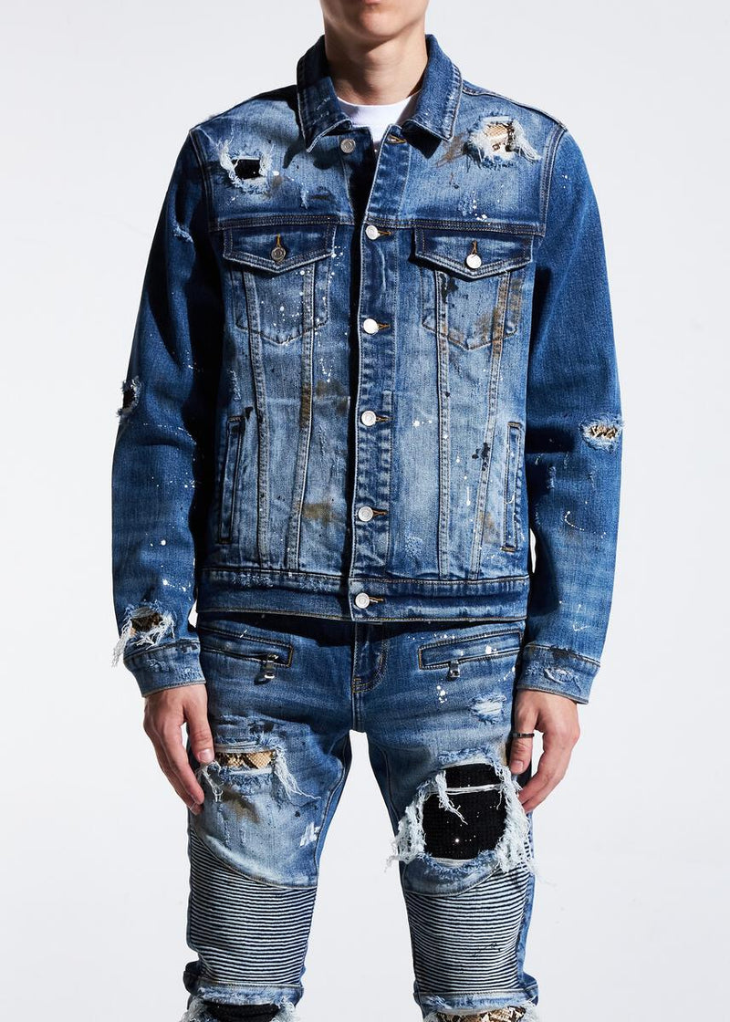 Embellish Crawley Denim Jacket (Indigo Patchwork)