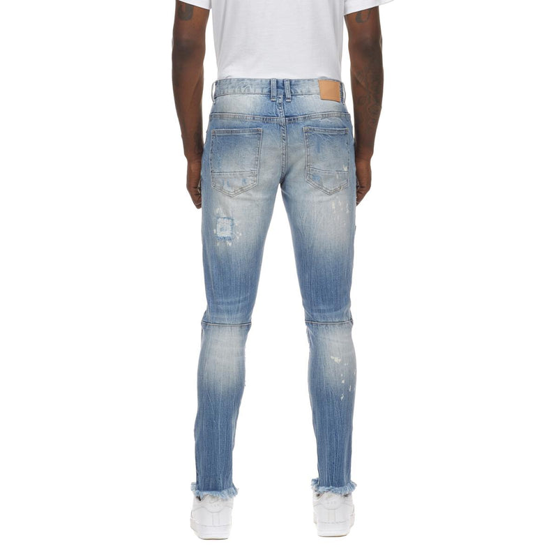 Smoke Rise Fashion Denim Patch & Splatter Jeans (Ocean Blue)