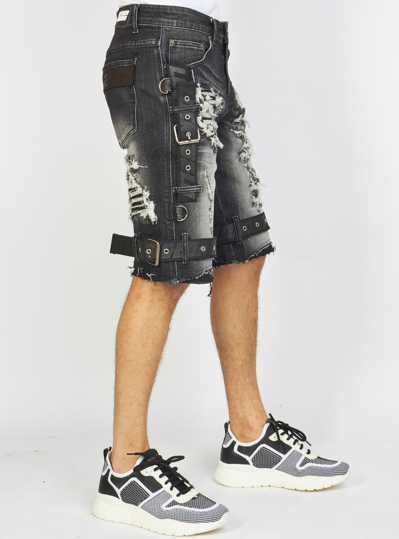 Locked & Loaded Stone Wash Denim Shorts (Black)