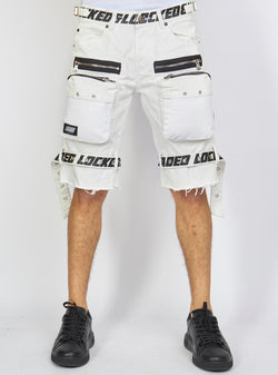 Locked & Loaded Twill Shorts (White/Black)