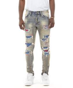 SMOKE RISE HEAVY RIP & REPAIR FASHION JEANS (Heritage Blue)