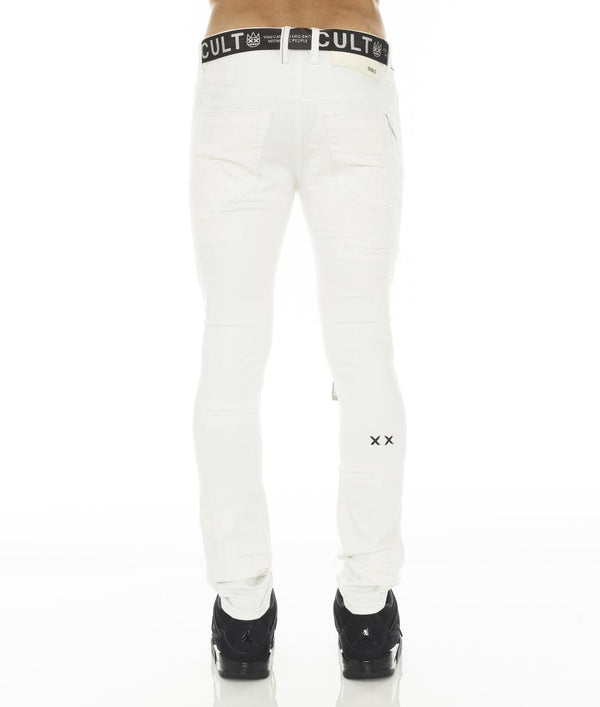 Cult of Individuality PUNK SUPER SKINNY STRETCH w/BELT (White Grunge)