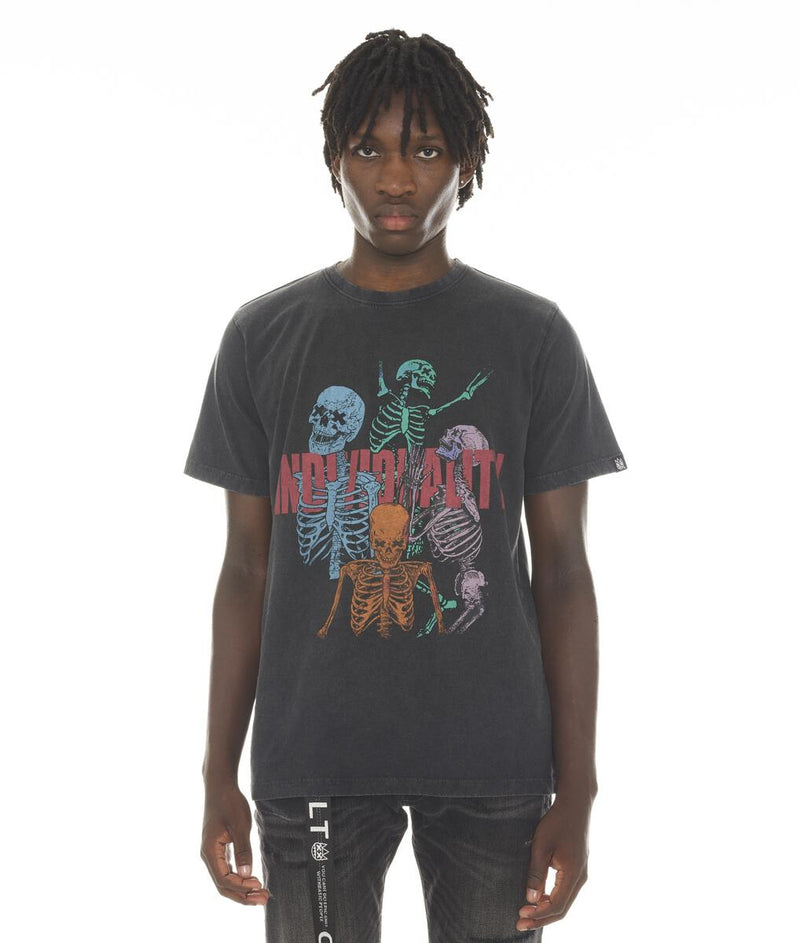 Cult of Individuality SKELETAL TEE (BLACK/ AC DC WASH)