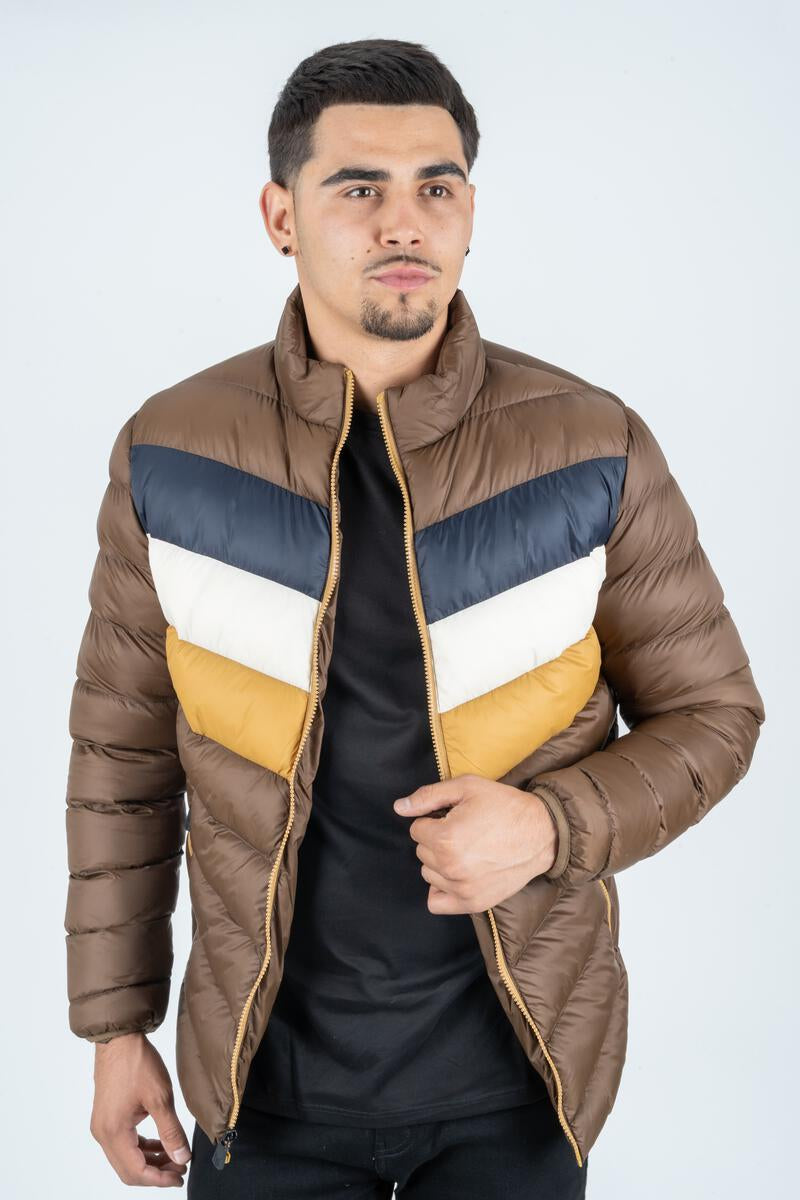 Platini Jeans Mens Ultra-Light Bubble Jacket (BROWN/MULTI)