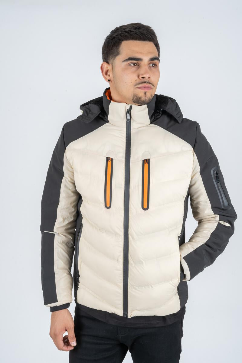 Platini Jeans Mens Active Multi Fabric Padded Jacket (WHITE - BLACK)