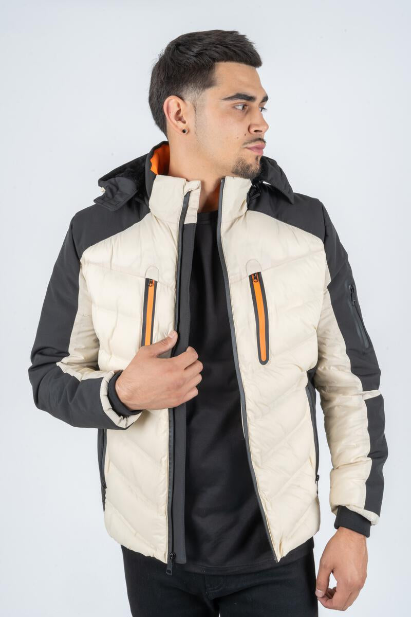 Platini Jeans Mens Active Multi Fabric Padded Jacket (WHITE - BLACK)