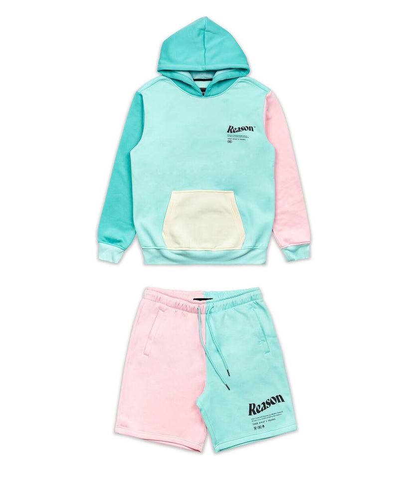 Reason Pastel Fleece Hood & Short Set (TEAL/Multi)