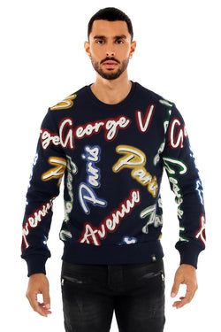 George V Paris GVP All over Logo Crewneck (Navy/Multi)