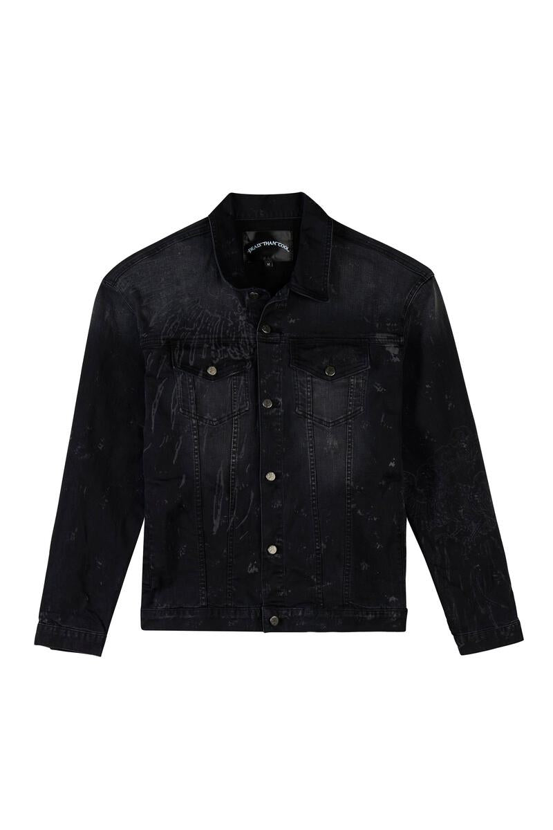 Dead Than Cool Wing Print Denim Jacket (Black)