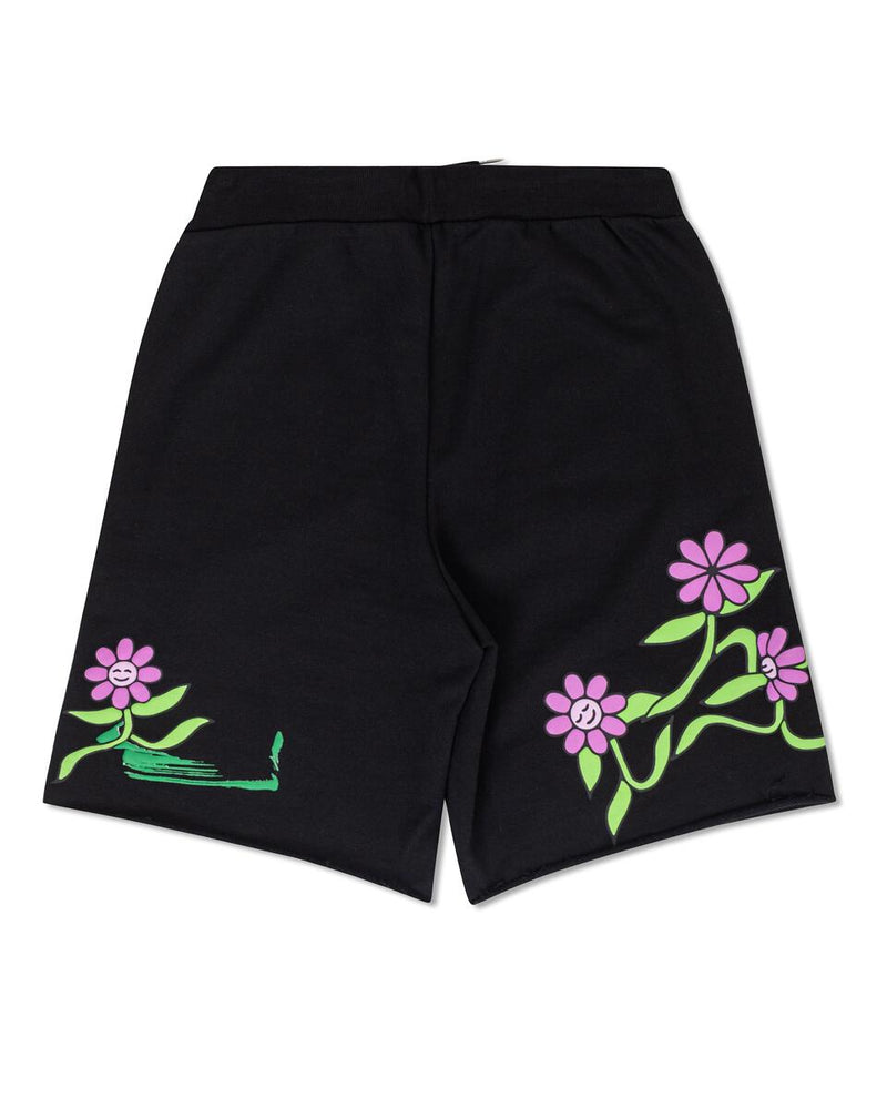 First Row Denim FLOWER GRAPHIC TERRY SHORT (BLACK)