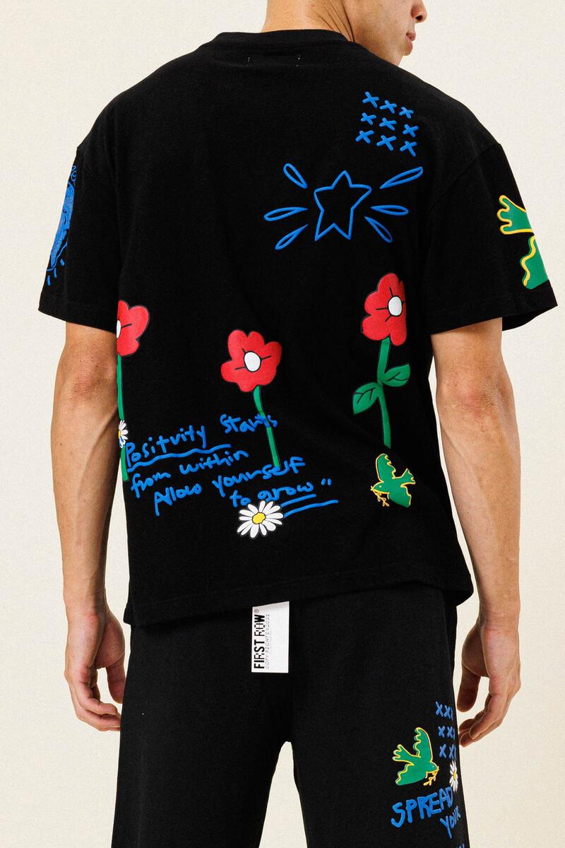 First Row Denim FR FLOWER PUFF PRINT TEE (BLACK)