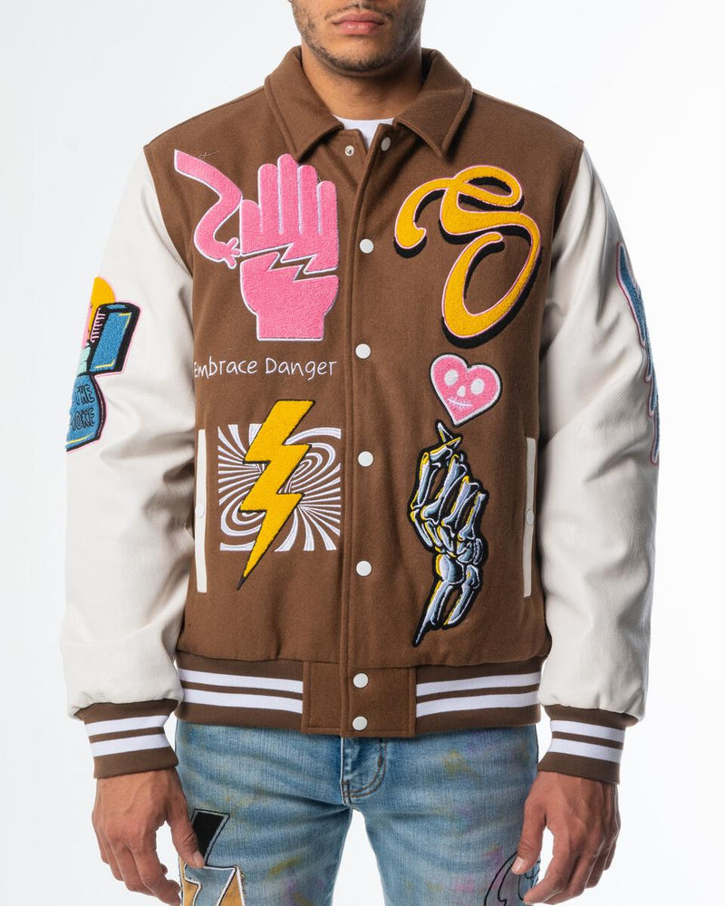 SUGARHILL DANGER LETTERMAN JACKET (BROWN)