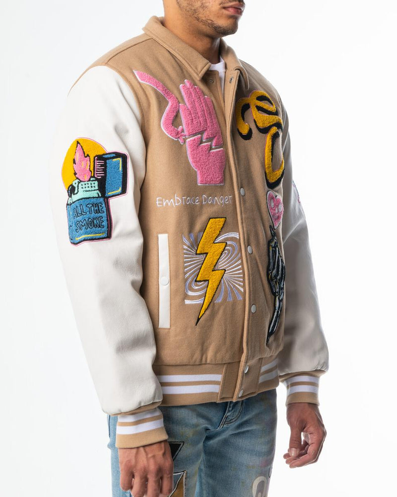 SUGARHILL DANGER LETTERMAN JACKET (TAN)