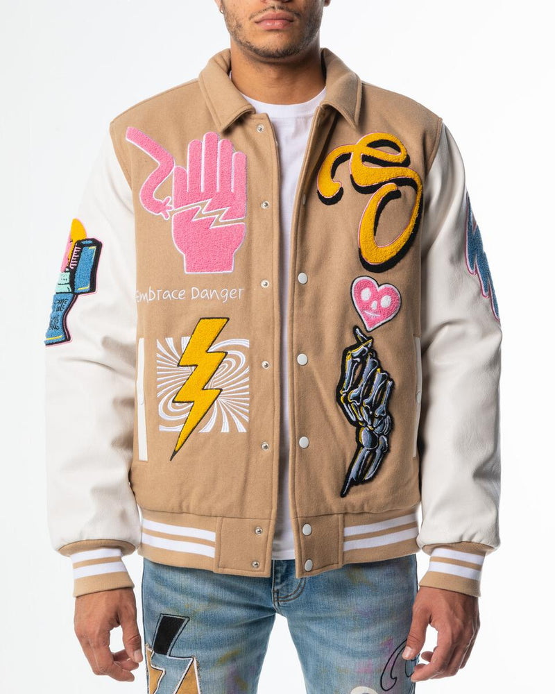 SUGARHILL DANGER LETTERMAN JACKET (TAN)