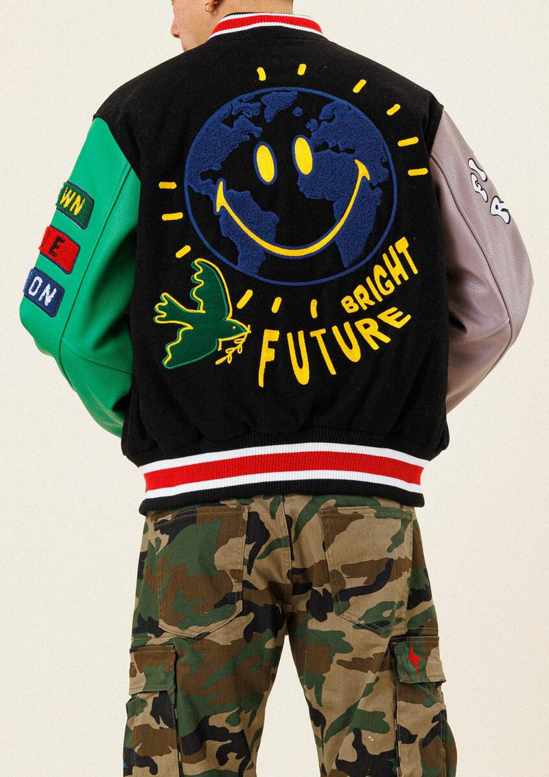 First Row Denim BRIGHT FUTURE VARSITY JACKET (BLACK)