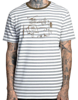 THC Fake News Striped Tee (White/Dark Olive)