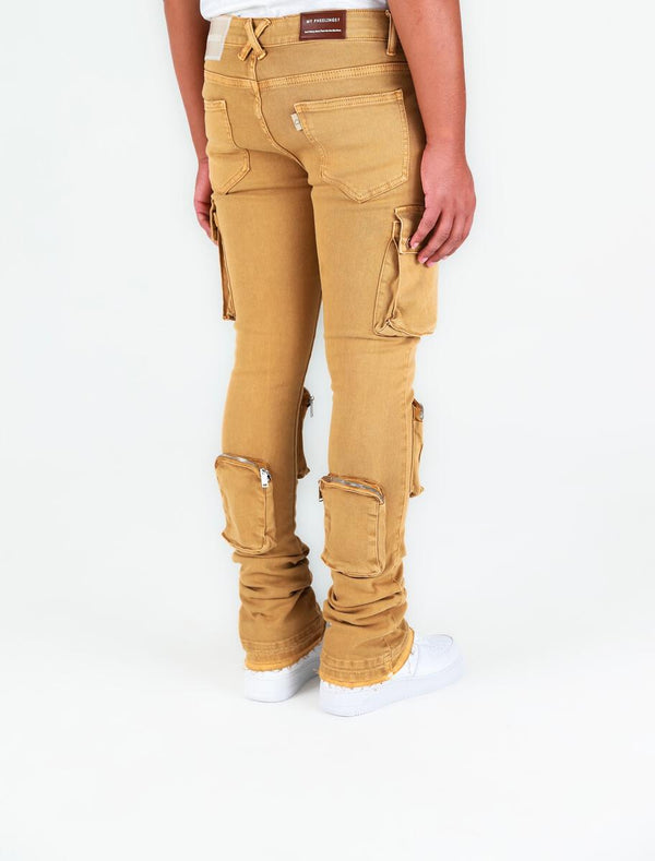 Pheelings NEVER LOOK BACK CARGO FLARE STACK DENIM (DARK KHAKI)