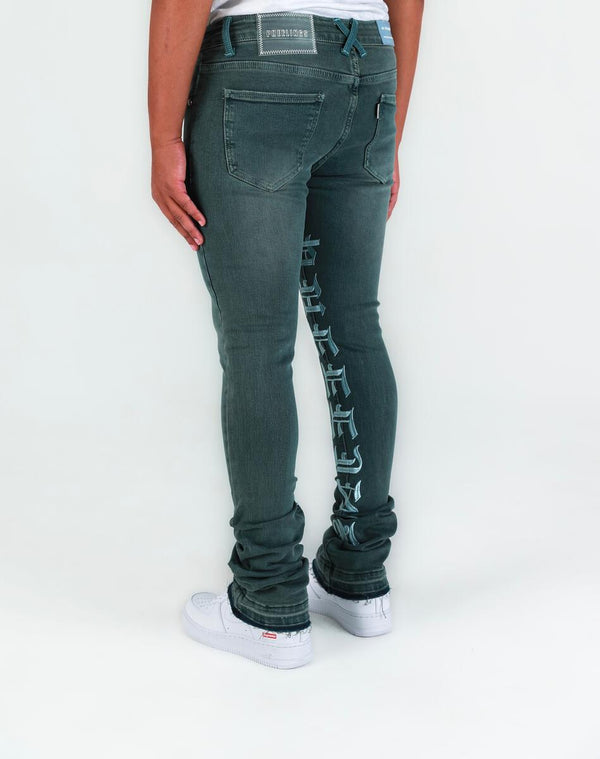 Pheelings AGAINST ALL ODDS FLARE STACK DENIM (CHARCOAL BLUE)