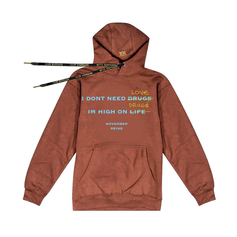 NOVEMBER REINE HIGH ON LIFE HOODIE (BROWN BABY BLUE GOLD)