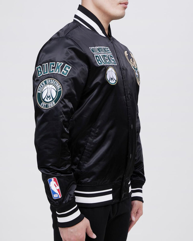 PRO STANDARD Milwaukee Bucks Retro Classic Rib Satin Jacket (Black)