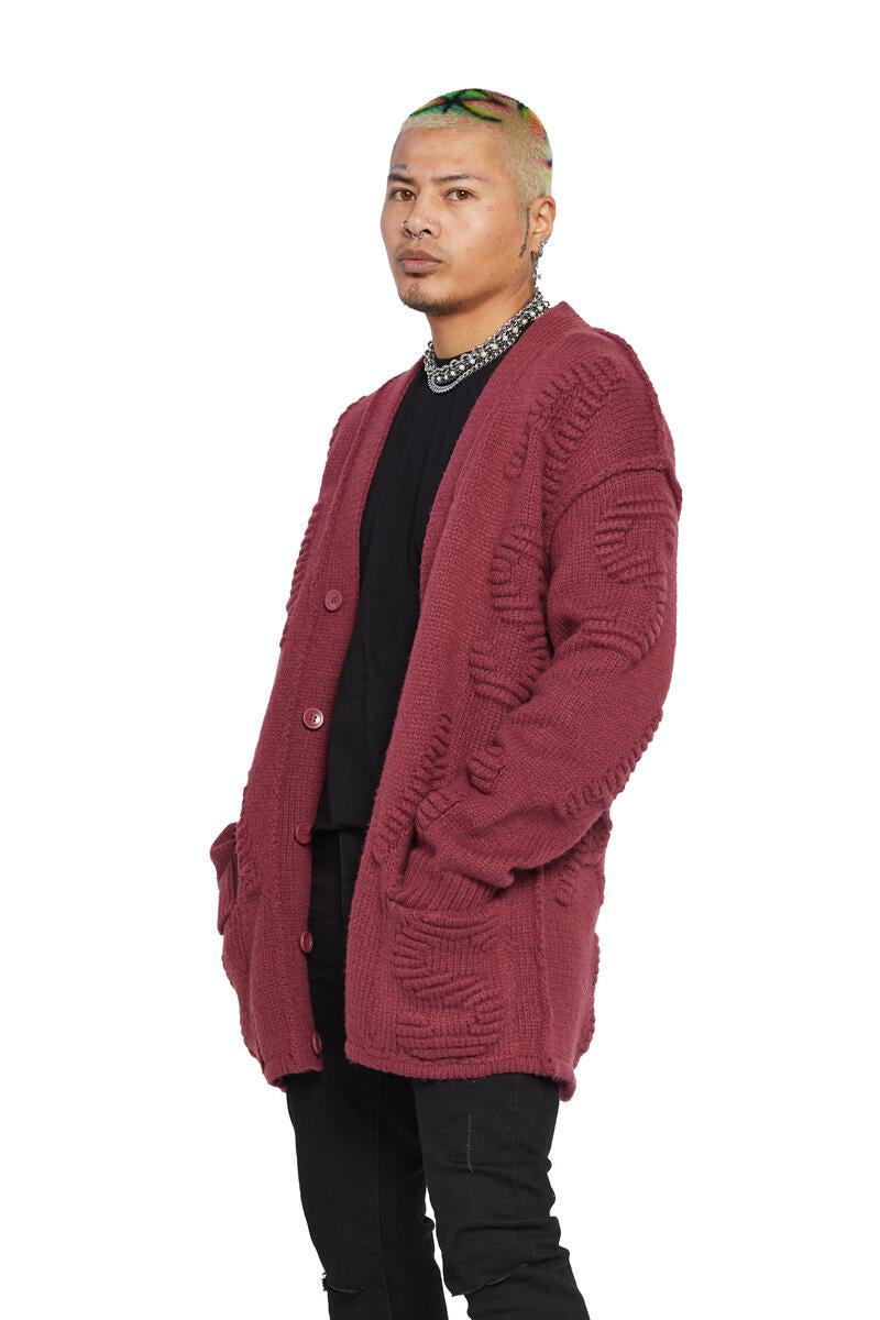 VALABASAS 6TH NBRHD WOVEN KNIT CARDIGAN (BURGUNDANY)