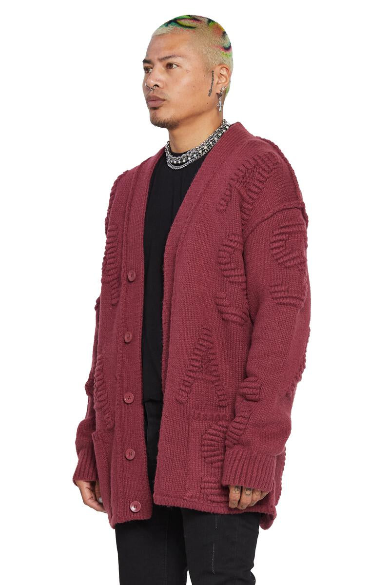 VALABASAS 6TH NBRHD WOVEN KNIT CARDIGAN (BURGUNDANY)