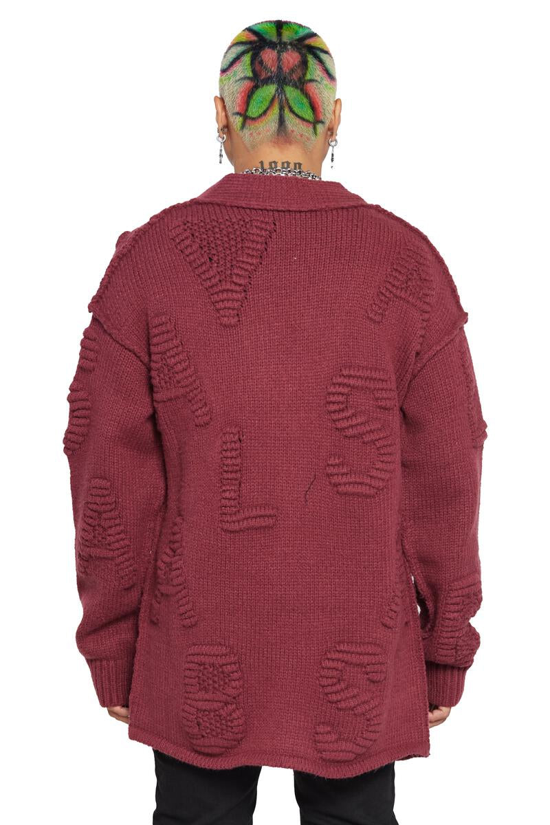 VALABASAS 6TH NBRHD WOVEN KNIT CARDIGAN (BURGUNDANY)