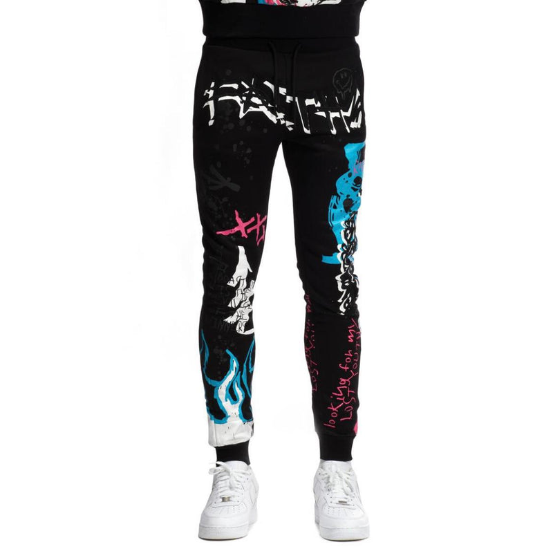 Smoke Rise Skull Graffiti Joggers (Black)