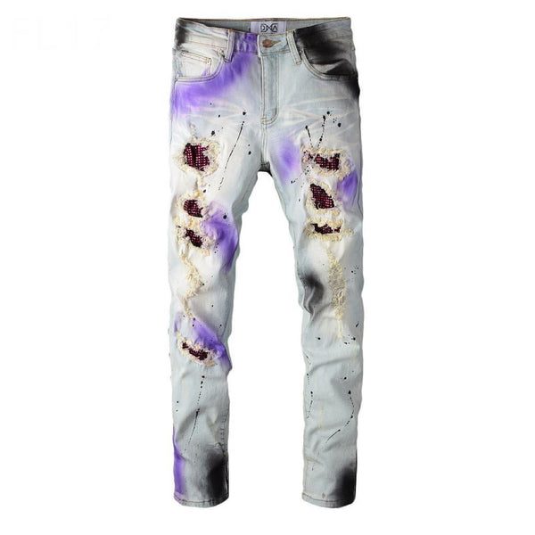 DNA Rhinestones Patches Denim (Purple/Black Paint Splatter)