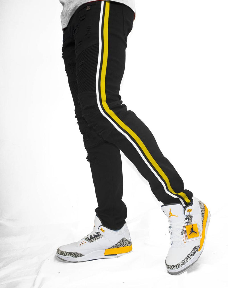 Preme Denim Buffalo Black Jeans (Black/Yellow/White Stripe)