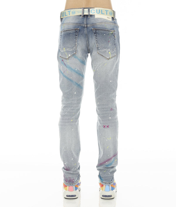 Cult of Individuality ROCKER SLIM STRETCH MENS JEANS /w BELT (SKITTLE)