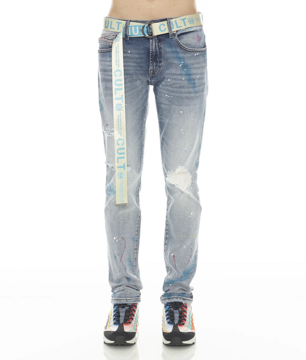 Cult of Individuality ROCKER SLIM STRETCH MENS JEANS /w BELT (SKITTLE)