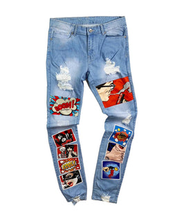 Focus Comic Book Patches Jeans (Lt Blue)