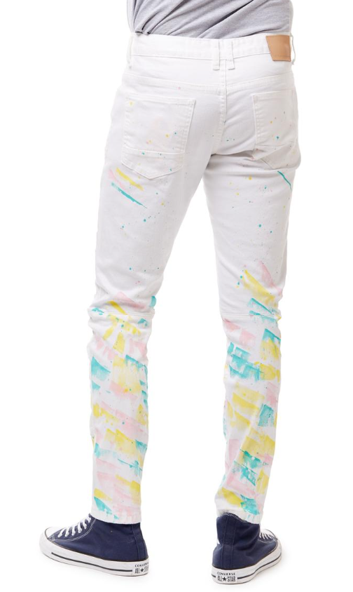 Smoke Rise Fashion Jeans With Paint (Spectrum White)