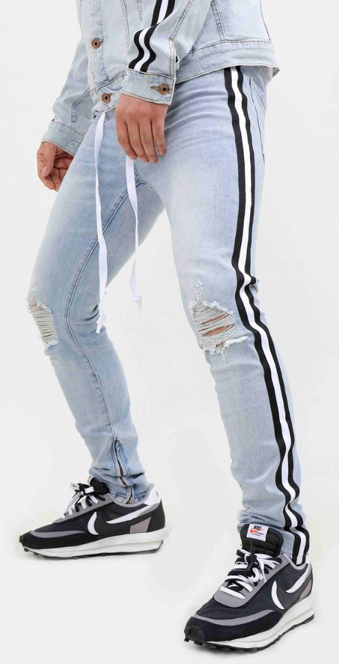 Hudson White/Black Hype Taped Jeans (Light Wash)