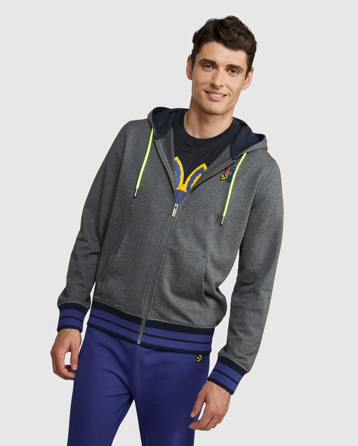 Psycho Bunny MENS WARWICK COLOR BLOCK LOGO HOODIE (Heather Storm)